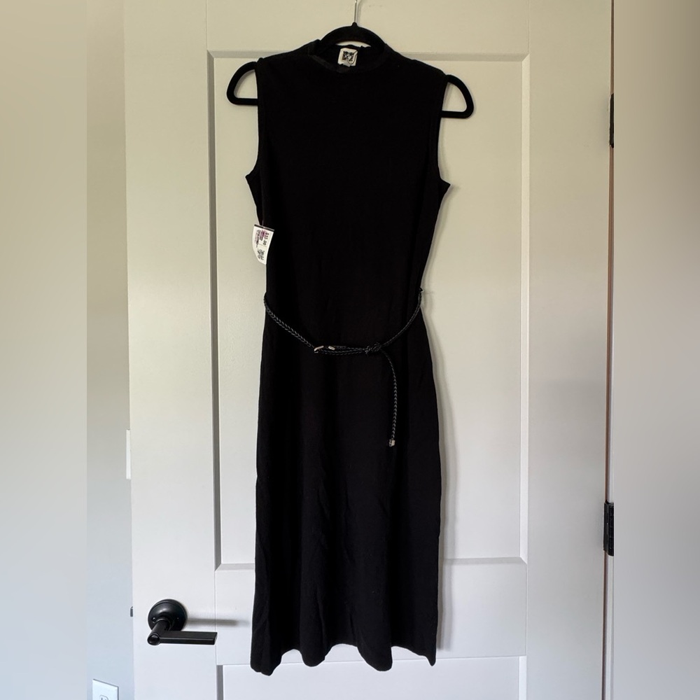 NWT Anne Klein Black Sleeveless Knit Midi Dress with Belt Size S